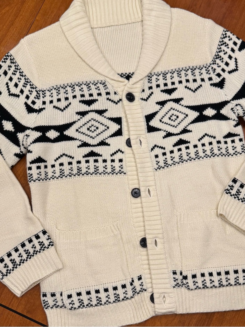 Amazon Cream and Black Shawl Collar Cardigan Sweater